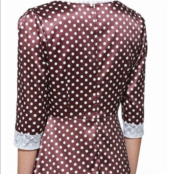 PinUp Satin Brown White Polka Dot Rockabilly Dress - Picture 3 of 8